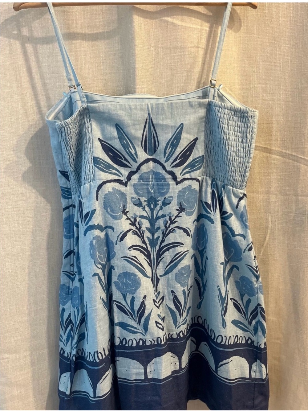 Abercrombie & Fitch Blue Floral Linen Blend Romper Dress | Size Large